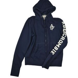 Abercombie Hoodie L Navy  Full Zip Hooded Grunge Sweatshirt Vtg Y2K Skater Moto